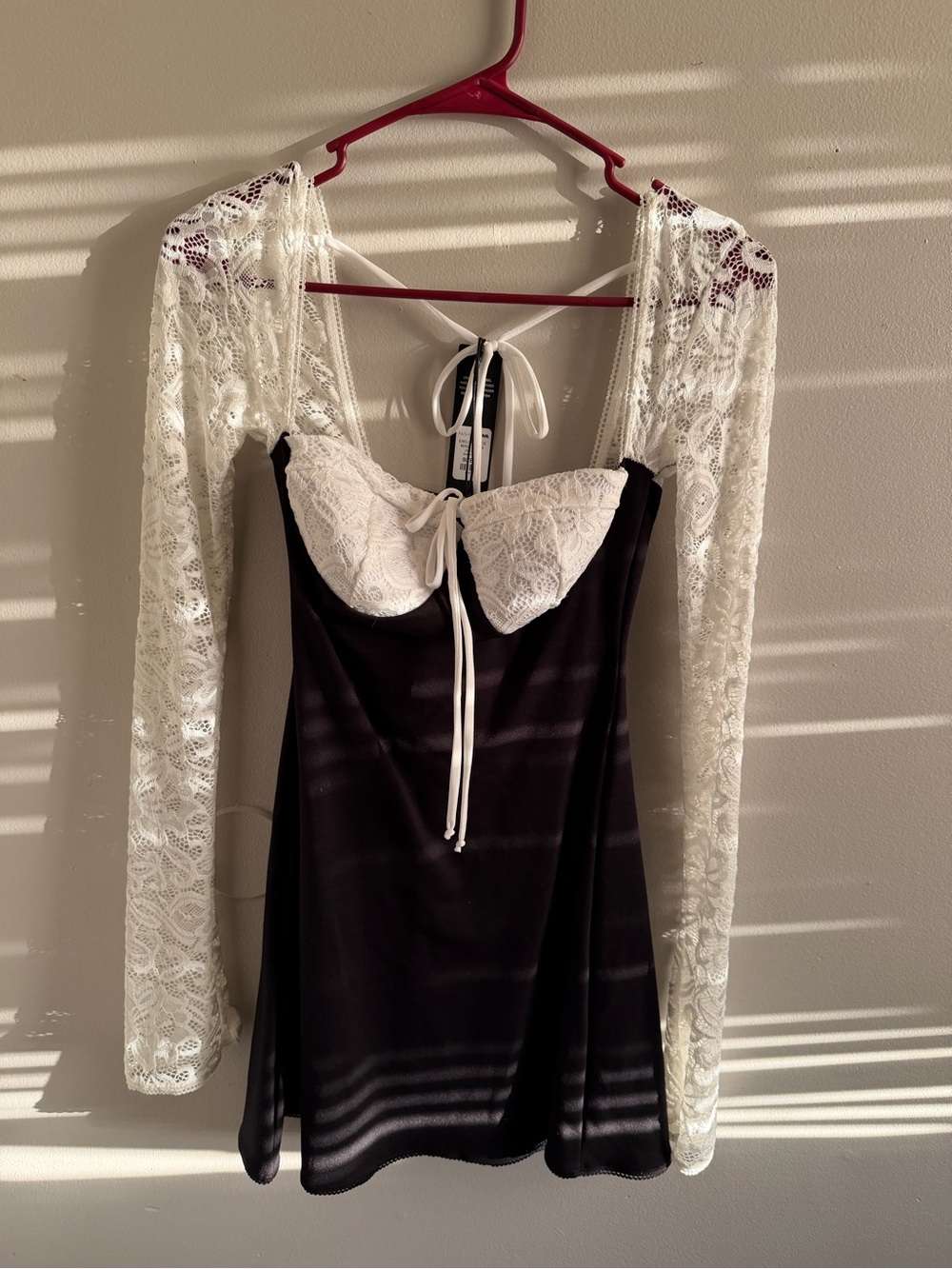 Fashion Nova Black Dress with White Lace Bust and Sleeves